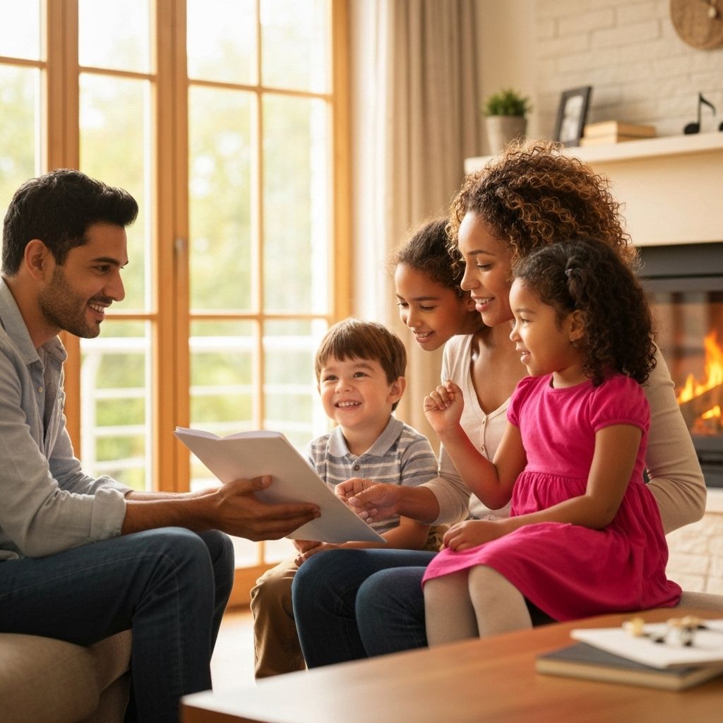 Happy family planning their financial future