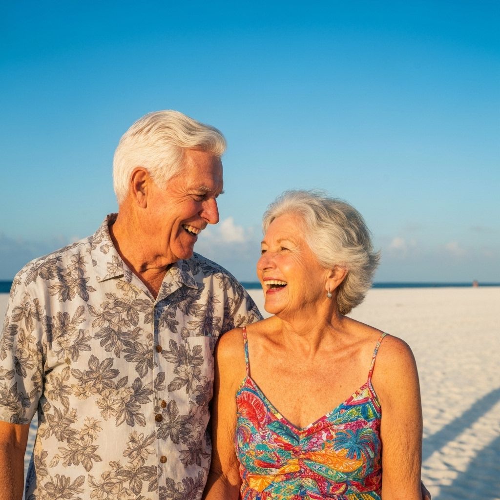 Happy pensioners enjoying retirement by the sea